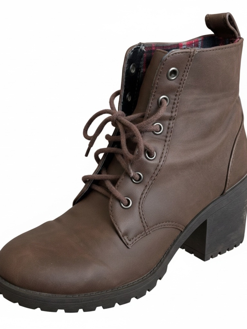 Divided Brown Lace-Up Block Heel Ankle Boots